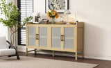TREXM Rustic Sideboard with Decorative Rattan Doors and Adjustable Shelves for Entryway, Dining N715P203848N