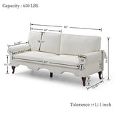 80-Inch Modern Linen 3 seat Sofa with Wooden Legs & Crystal button and Copper Nail, Tufted Backrest, W1117P268790