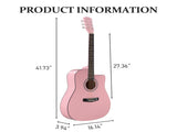 Pink 41-inch Dreadnought barrel-shaped cutaway acoustic guitar with pick, strings, capo, gig bag, 83268343