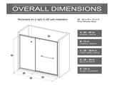 56-60.in W x 72.in H Pivot Shower Door, 1/4 inch Thick Clear Tempered Glass Swing Shower Door with W3048P353738