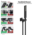 ZUN Male NPT Bathtub Shower Faucet Set, Waterfall Tub Faucet with 12-Inch Matte Black Rain Shower Head 98675835