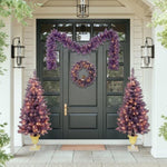 ZUN Pre-lit Christmas Artificial Tree 4-Piece Set, Garland, Wreath and Set of 2 Entrance Trees, X-mas N710P181800I