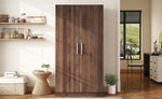 ZUN 2-Door Wooden Wardrobe Armoire with 3 Storage Shelves, Brown 07725847