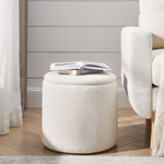 ZUN 2-Piece Set Round Chenille Storage Ottoman, Equipped with a Drum Shaped Small Stool, Storage Space, W487P179601