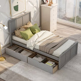 ZUN Platform Storage Bed, 2 drawers with wheels, Twin Size Frame, Gray 73106835