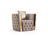 Button Tufted Chair with Velvet Fabric and Gold Accent in Taupe B00961117