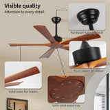 60 Inch Ceiling Fans and Remote, Wood Indoor Outdoor Ceiling Fan with Light for Patios Living Room W2878P333280