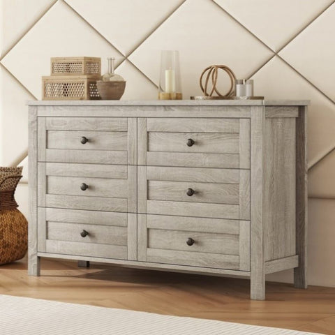 ZUN Retro Farmhouse Style Wooden Dresser with 6 Drawer, Storage Cabinet for Bedroom, Anitque Gray WF317946AAG