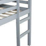 ZUN Solid Wooden, Rubber Wooden Twin Loft Bed with Ladder, Bed Platform of Strengthened Slats , Grey W504P190928