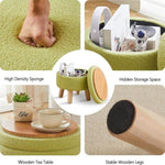 ZUN Storage Ottoman, Modern Round Footrest with Soft Padded Seat, Teddy Velvet Footstool with Wood Legs, 60616356