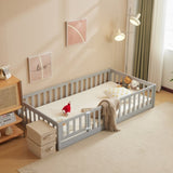 Fence Bed With Door With Board Grey Painted Pine Twin Children's Bed 50876733