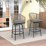 Outdoor Bar Stools Set of 2, 2-Piece Patio Bar Stools Armrests, All Weather Rattan Bar Chairs W640P256794