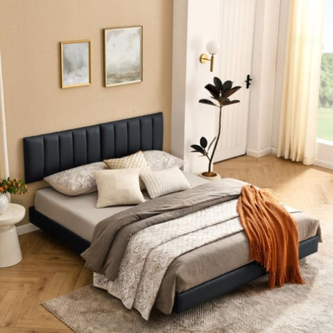 ZUN Queen Floating Bed Frame with Wall Mounted Headboard Modern Low Profile Platform Bed Frame Queen W487P169718