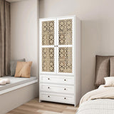 Hollow pattern 2 door 3 drawer wardrobe, the collision of wood color and white, suitable for 04996818