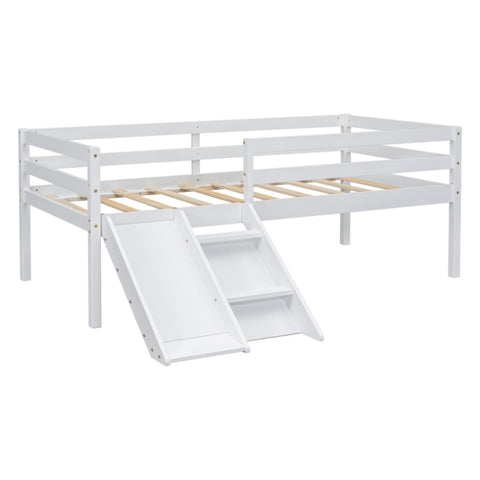 ZUN Twin Low Loft Bed with Slide, Ladder, Safety Guardrails, No Box Spring Needed,White W504P145269