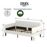 Elena Twin Size Ivory Boucle Upholstered Daybed, Ribbed Tufted Backrest, Daybed in Lavish Modern B083P163439