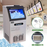 ZUN ZK-150 120V 245W 150lbs/68kg/24h Ice Maker Stainless Steel Transparent Frosted Lid/Display/5*9 17369097