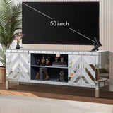 47 Inch Mirror TV Media Console with Diamond Glass Doors, Dual Door Design with Open Storage Space, W1445P299045