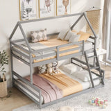 Twin over Full House Bunk Bed with Built-in Ladder,Gray WF287558AAE