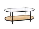 Oval 2-Tier Coffee Table, 37.8" x 19.7" x 18.1", Fluted Glass & PE Rattan 78161674