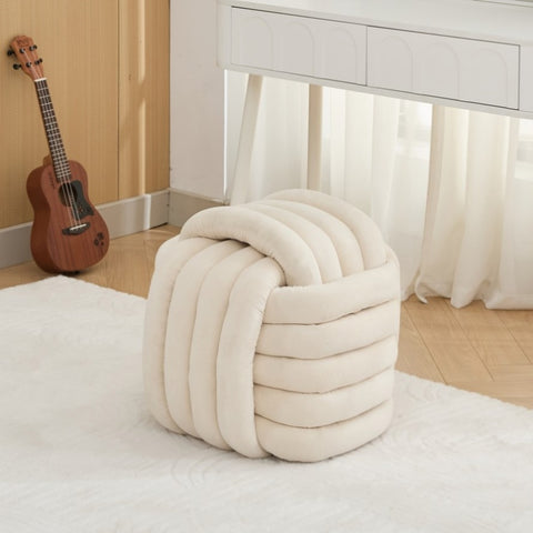 ZUN 060-Chenille Fabric Modern Knot Design Ottoman Makeup Stool Footstool, Comfortable and Stylish Seat W527P239023