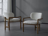 Dining Chairs Set of 2 Upholstered Arm Chairs, Rubber Wood Accent Chairs White Fabric Seating, 300 N779P233060W