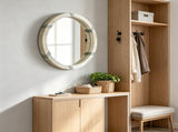 30.75" Natural Wood Round Mirror Farmhouse Wall Decor, Suitable for Living Room and Bedroom Wall 96082854