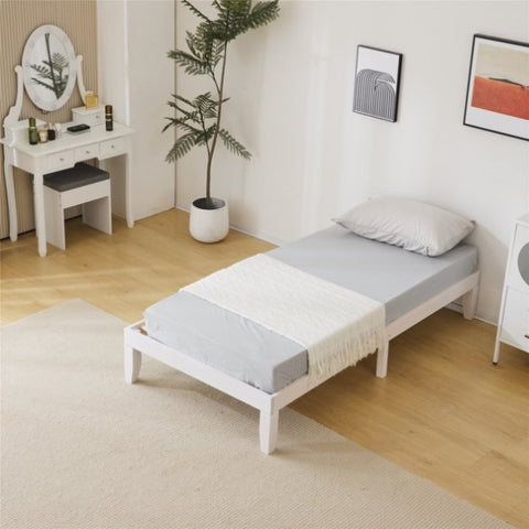 ZUN Basic bed frame washed white Twin 197.2*96.5*30.5cm wooden bed 44548058