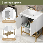 ZUN 24" Bathroom Vanity with Sink, Bathroom Vanity Cabinet with Two Doors and Gold Metal Frame, Open 56836423