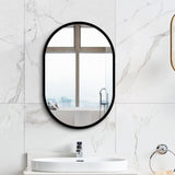 ZUN 31x21 inch Oval Black Metal Framed Wall mount Bathroom Medicine Cabinet with Mirror W1355111888