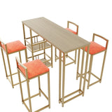 Bar table and chair five piece set, gold frame, multi-layer tabletop, chair cushion and backrest W3064P245383
