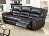 Plush Relax 1pc Manual Motion Sofa Only Black Color Bonded Leather 3-Seat Couch Armrest Cushion B011P205577