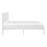 1pc Queen Platform Bed, Metal Frame White Finish Faux Cane Panel Headboard Casual Coastal Bedroom B011P214036