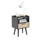 15.75" Rattan End table with Power Outlet & USB Ports , Modern nightstand with drawer and solid wood W126573111