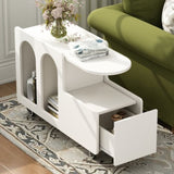 ON-TREND Mobile End Table with lockable wheels, Cream Style Side Table with Storage Drawer, 11.8inch N721P191983K