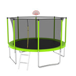 ZUN 12FT Trampoline Green for Kids & Adults with Basketball Hoop and Ball ,Recreational Trampolines with K1163139545