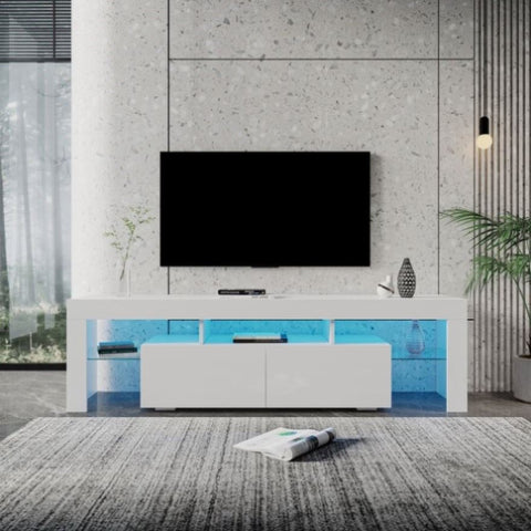 ZUN Modern gloss white TV Stand for 80 inch TV , 20 Colors LED TV Stand w/Remote Control Lights W33146709