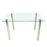 4-seat simple rectangular cylindrical leg table tempered glass stainless steel 30544522