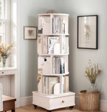Rotating Bookshelf with Drawer, 360 Display 5 Tier Corner Bookshelf for Small Space, Floor Standing W2641P329210