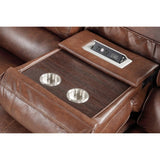 ZUN Achern Brown Leather-Air Nailhead Manual Reclining Sofa with Storage Console and USB Port T2574P198806