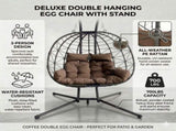 Double Hanging Egg Chair wth Stand, Patio Hammock Swing Chair with Cushion Loveseat for Bedroom, W2500P320405