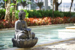 ZUN 24x20.5x34" Dark Gray Buddha Statue Water Fountain, Indoor Outdoor Polyresin Fountain with Light W2078124552