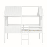 Twin Size Low Loft Wood House Bed with Two Side Windows 85997368