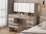 Large Vanity Table Set with 3 Opening Mirrors and LED Lights, Vanity Table with Full Storage Behind 95580572