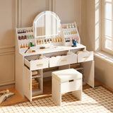 47.2" Makeup Vanity Mirror and Light, Vanity Desk Cushioned Storage Stool, Dressing Table 41364070