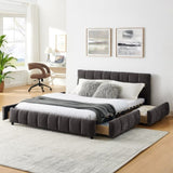 Queen Size Upholstered Bed ,comfortable upholstered bed frame, Chenille fabric, with headboard and W487P235286