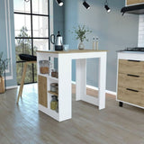 Kitchen Island 36" H, Three Open Side Storage Shelves and One Push-to-Open Cabinet, White/Macadamia B097120599