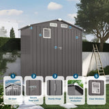 6X4 FT Metal Outdoor Storage Shed, Tool Shed with Pitched Roof Watertight with Positive Window and W3213P309350