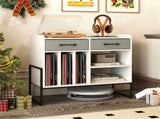 Record Player Stand with Charging Station, Adjustable Shelf & Folding Drawers Vinyl Storage 12718920