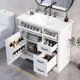 36" Bathroom Vanity with Sink, Ceramic Sink, 2 Tip-out Drawers, Soft Close Door Hinges, White N759P223021K